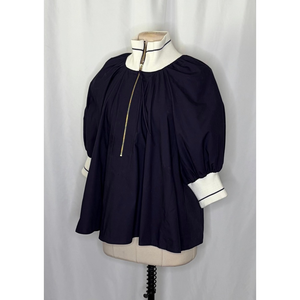 Anthropologie MAEVE Sporty Henley Swing Top Navy Blue White Half Zip Large - Picture 6 of 14